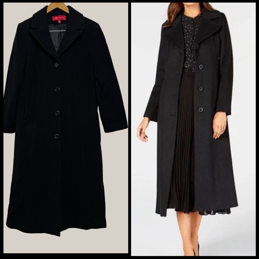 Anne Klein Long Black Wool Blend Coat Women’s Sz 10 Classic Professional Career